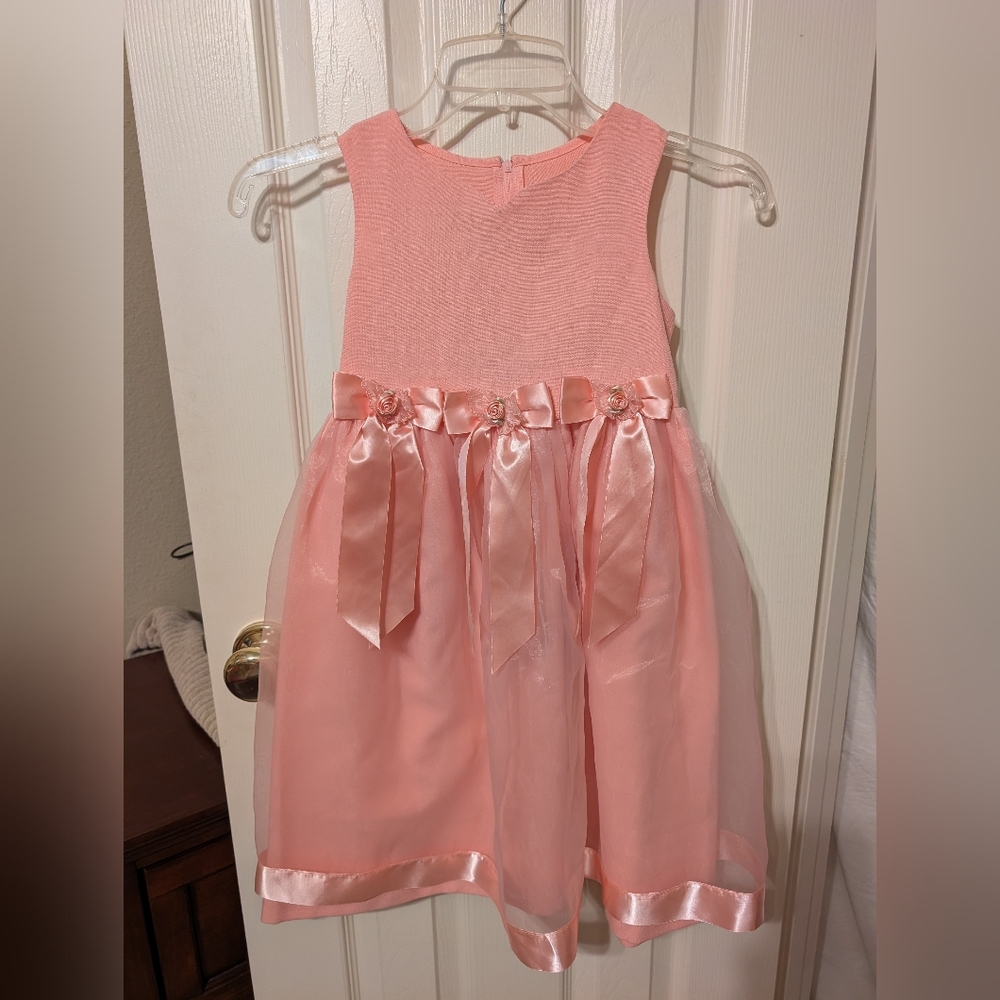 Charming Pink Satin, Rose & Bows Dress